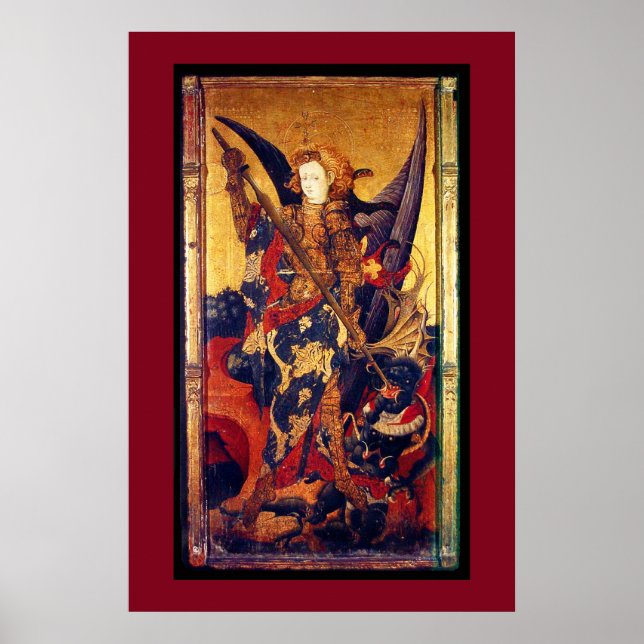 St Michael Vanquishing Devil as Medieval Knight Poster (Front)