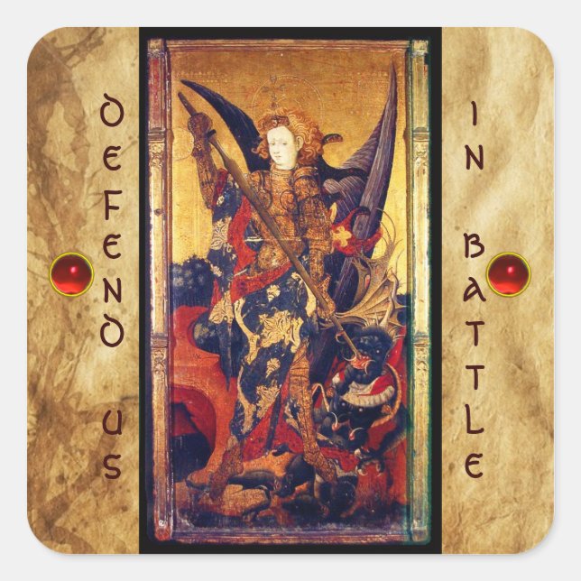St. Michael Vanquishing Devil as Medieval Knight Square Sticker (Front)