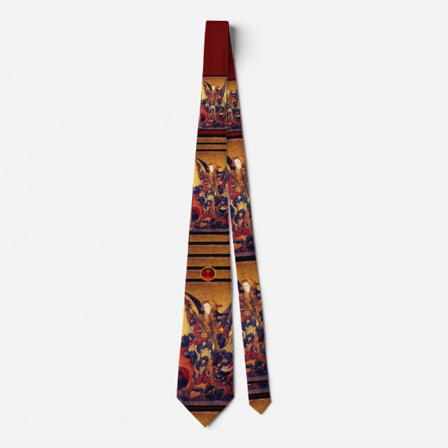 St Michael Vanquishing Devil as Medieval Knight Tie (Front)