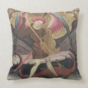St Michael Vanquishing Evil, c.1480 (tempera on pa Throw Pillow