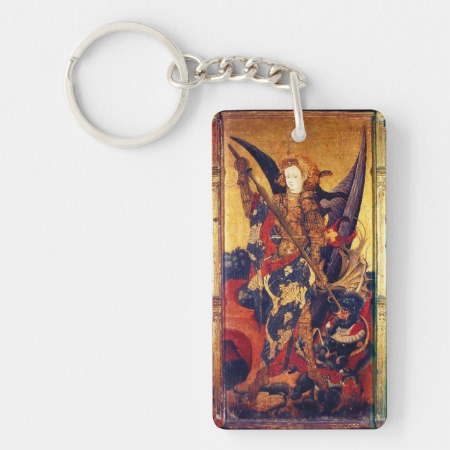 St Michael Vanquishing the Devil  Prayer Parchment Keychain (Front)