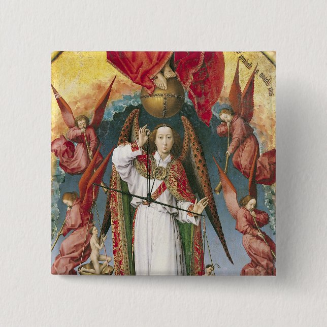 St. Michael Weighing the Souls 2 Inch Square Button (Front)