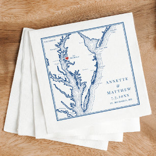 St. Michaels MD Map Elegant Navy Blue Wedding Napkin