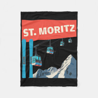 St. Moritz Skiing - Retro St. Moritz Ski Fleece Blanket