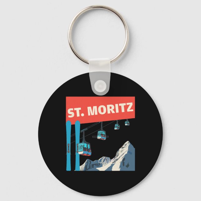 St. Moritz Skiing - Retro St. Moritz Ski  Keychain (Front)