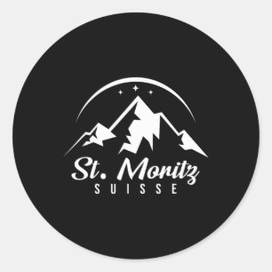 St. Moritz Switzerland Ski Resort Skiing Snowboard Classic Round Sticker