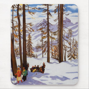 St. Moritz Vintage Skiers Alpine Elegance Art Mouse Pad