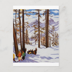 St. Moritz Vintage Skiers Alpine Elegance Art Postcard