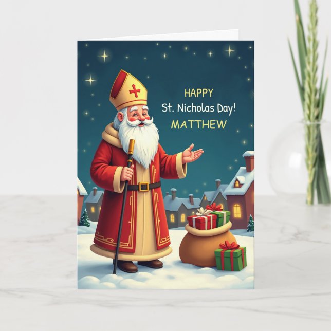 St Nicholas Day Customizable Name Smiles Wishes Card (Front)