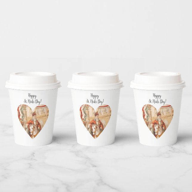 St. Nicholas Heart Sinterklaas St. Nick's Day Paper Cups (Multi)