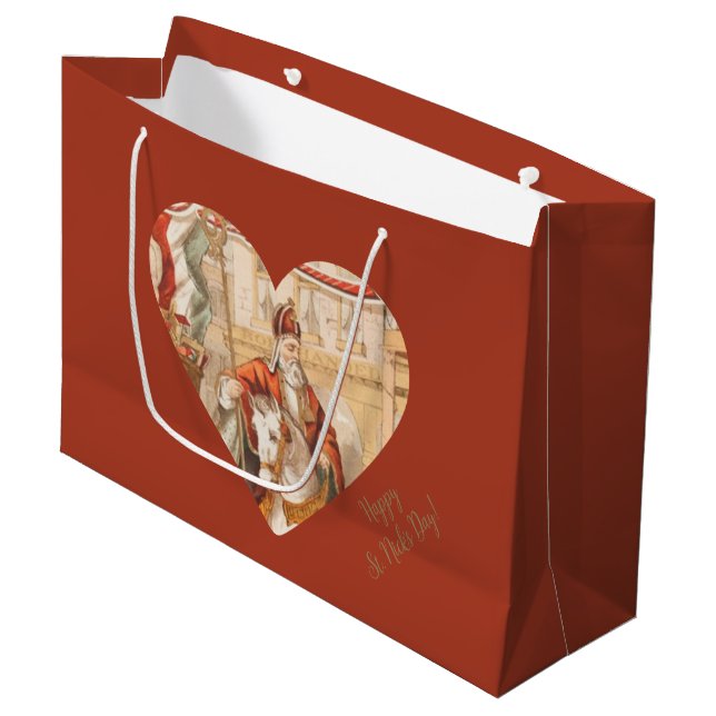 St. Nicholas Hearts Sinterklaas St. Nick's Day Large Gift Bag (Front Angled)