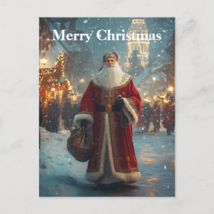 St. Nicholas in a Festive Snowy Village Postcard