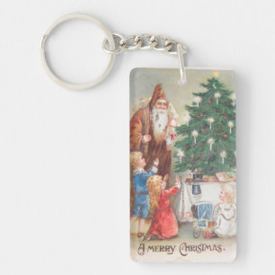 St. Nicholas in Brown Suit with Children Vintage Keychain