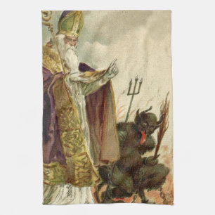 St Nicholas Krampus Pitchfork Priest Kitchen Towel