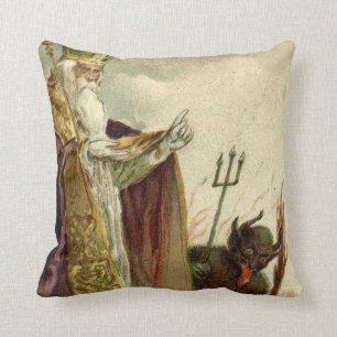 St Nicholas Krampus Pitchfork Priest Throw Pillow