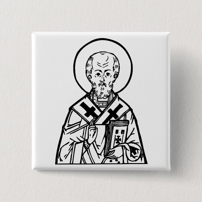 St. Nicholas of Myra Byzantine Orthodox Icon 2 Inch Square Button (Front)