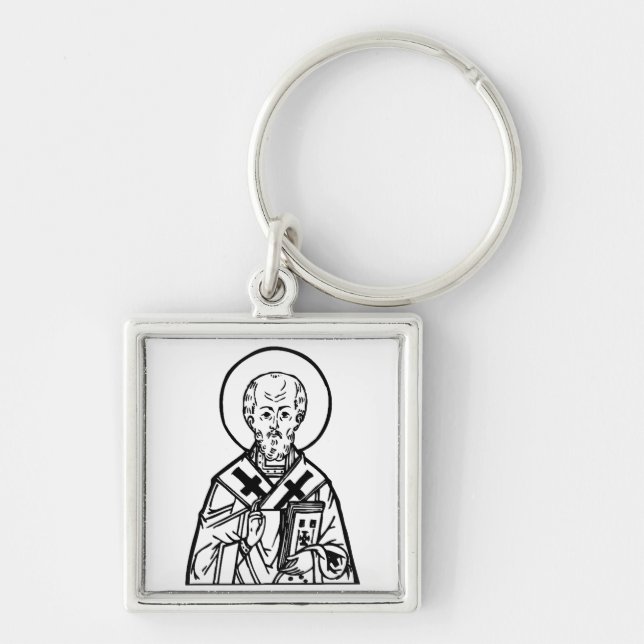 St. Nicholas of Myra Byzantine Orthodox Icon Keychain (Front)