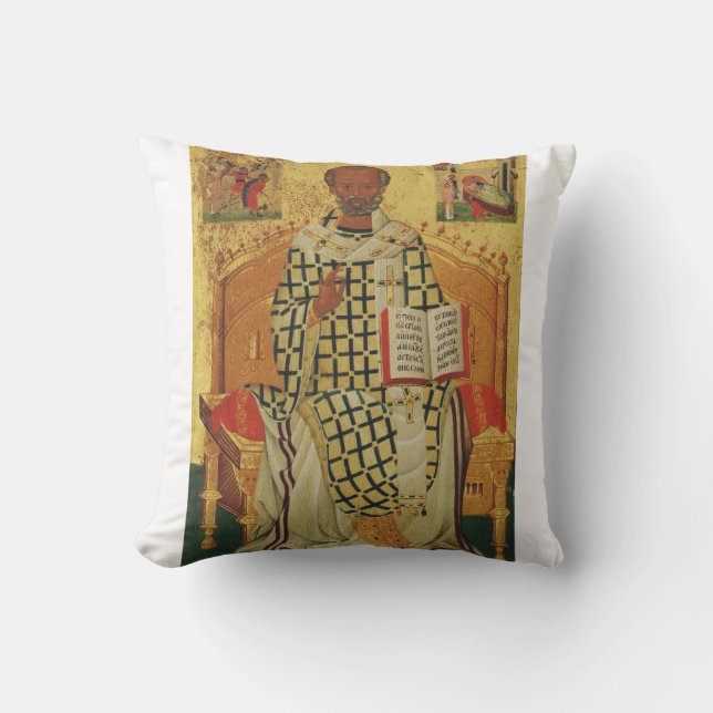 St. Nicholas of Myra Byzantine Orthodox Icon Throw Pillow (Front)