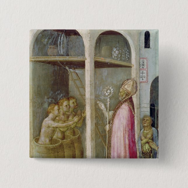 St. Nicholas Resuscitates the Three Children 2 Inch Square Button (Front)