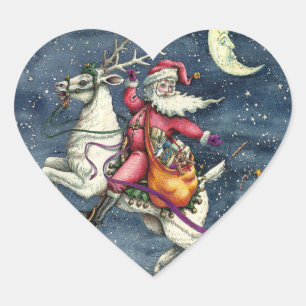 ST. NICK, FLYING WHITE REINDEER, CHRISTMAS MAGIC HEART STICKER
