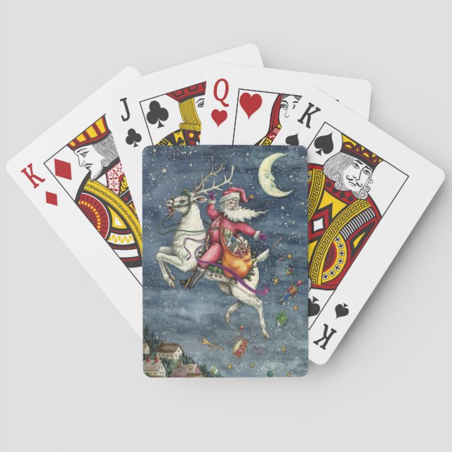 ST. NICK, FLYING WHITE REINDEER, CHRISTMAS MAGIC PLAYING CARDS (Back)