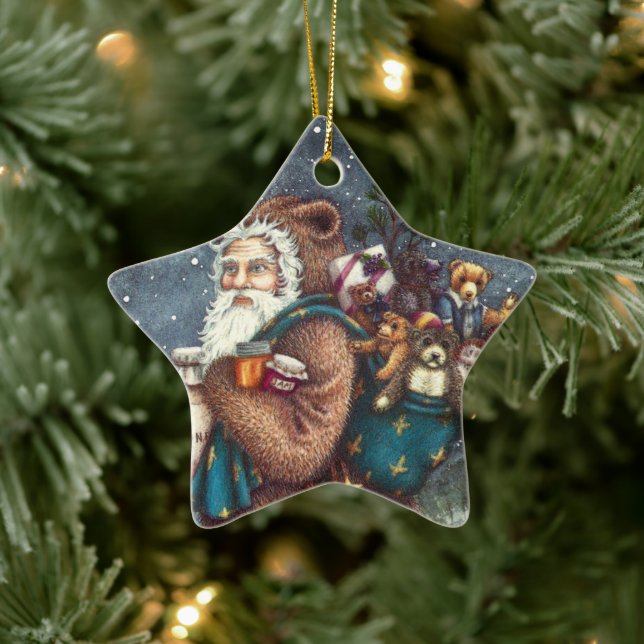 ST. NICK IN TEDDY BEAR SUIT, CHRISTMAS TEDDIES CERAMIC ORNAMENT (Tree)