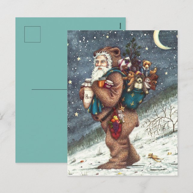 ST. NICK IN TEDDY BEAR SUIT, CHRISTMAS TEDDIES HOLIDAY POSTCARD (Front/Back)