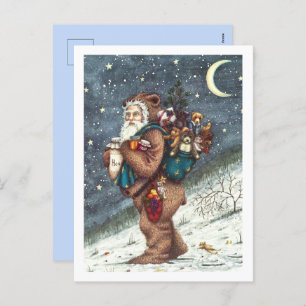 ST. NICK IN TEDDY BEAR SUIT, CHRISTMAS TEDDIES HOLIDAY POSTCARD