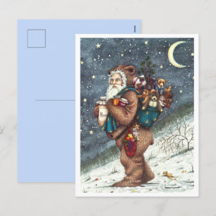ST. NICK IN TEDDY BEAR SUIT, CHRISTMAS TEDDIES HOLIDAY POSTCARD