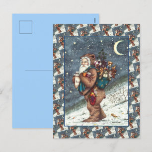 ST. NICK IN TEDDY BEAR SUIT, CHRISTMAS TEDDIES HOLIDAY POSTCARD