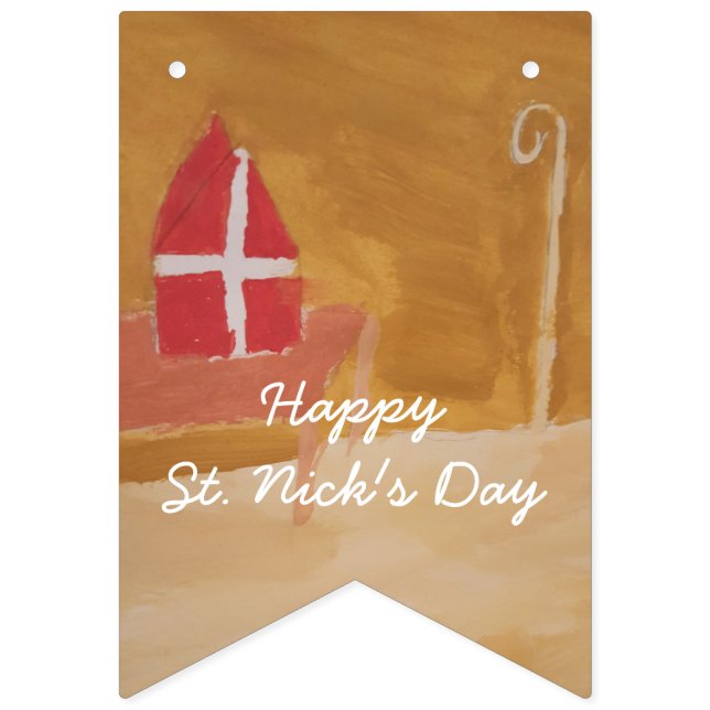St. Nick's Day Dutch Sinterklaas Watercolor Mitre Bunting Flags (First Flag)