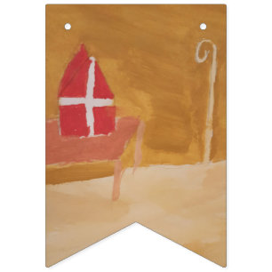 St. Nick's Day Dutch Sinterklaas Watercolor Mitre Bunting Flags