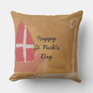 St. Nick's Day Dutch Sinterklaas Watercolor Mitre Outdoor Pillow