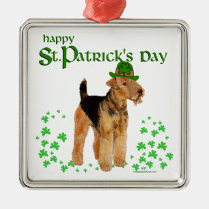 St Paddys Day Airedale Metal Ornament