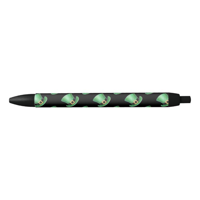 St Paddy's Day Green Top Hat Pattern on Black Black Ink Pen (Front)