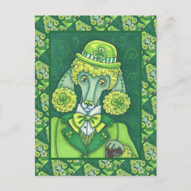ST. PADDY'S IRISH GREEN FRENCH POODLE, LUCKY DOG HOLIDAY POSTCARD (Front)