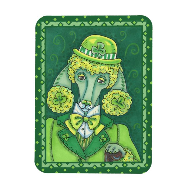 ST. PADDY'S IRISH GREEN FRENCH POODLE, LUCKY DOG MAGNET (Vertical)