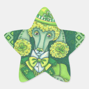 ST. PADDY'S IRISH GREEN FRENCH POODLE, LUCKY DOG STAR STICKER