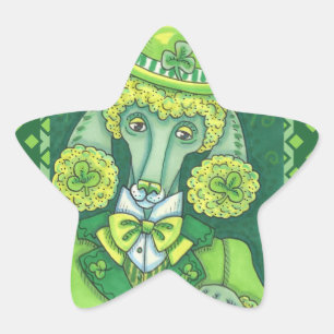 ST. PADDY'S IRISH GREEN FRENCH POODLE, LUCKY DOG STAR STICKER