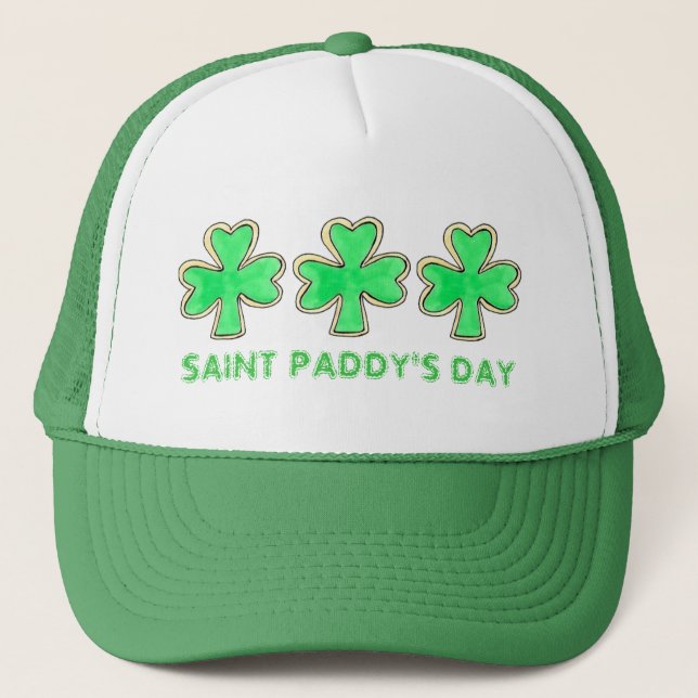 St. Paddy's Patrick's Day Green Shamrock Cookies Trucker Hat (Front)