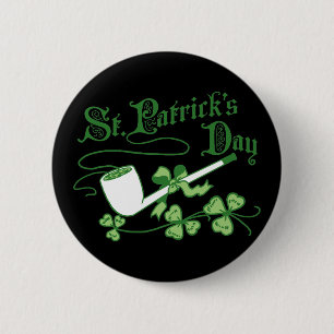 St Parrick's Day Leprechaun Pipe 2 Inch Round Button