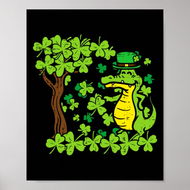 St Patrick Day Alligator Shamrock Saint Pattys Men Poster (Front)