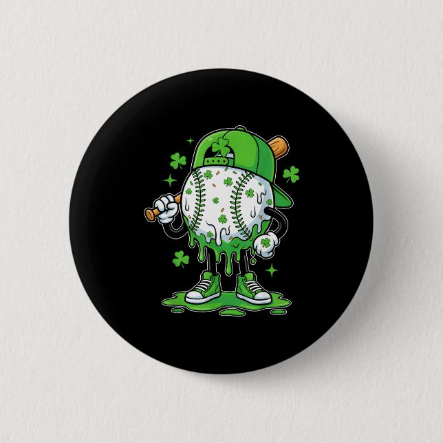 St Patrick Day Baseball Drip Ice Cream Baseball Ho 2 Inch Round Button (Front)