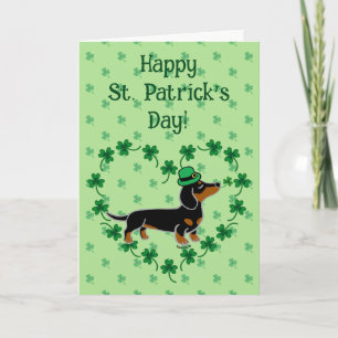 St. Patrick Day Black and Tan Dachshund Posing Card
