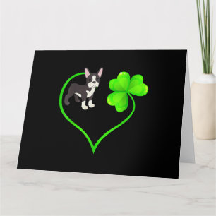 St Patrick Day Boston Terrier Dog Mom Dad Shamrock Card