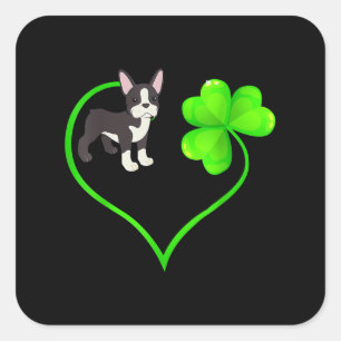 St Patrick Day Boston Terrier Dog Mom Dad Shamrock Square Sticker