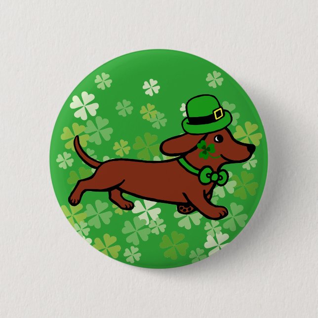 St. Patrick Day Dachshund Cartoon ７ 2 Inch Round Button (Front)