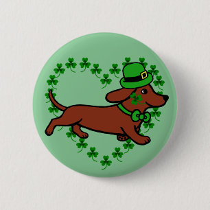 St. Patrick Day Dachshund Cartoon ７ 2 Inch Round Button