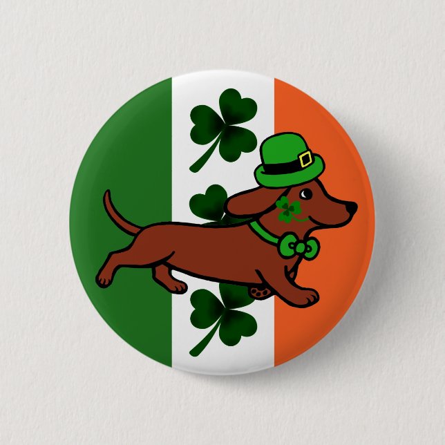 St. Patrick Day Dachshund Cartoon ７ 2 Inch Round Button (Front)