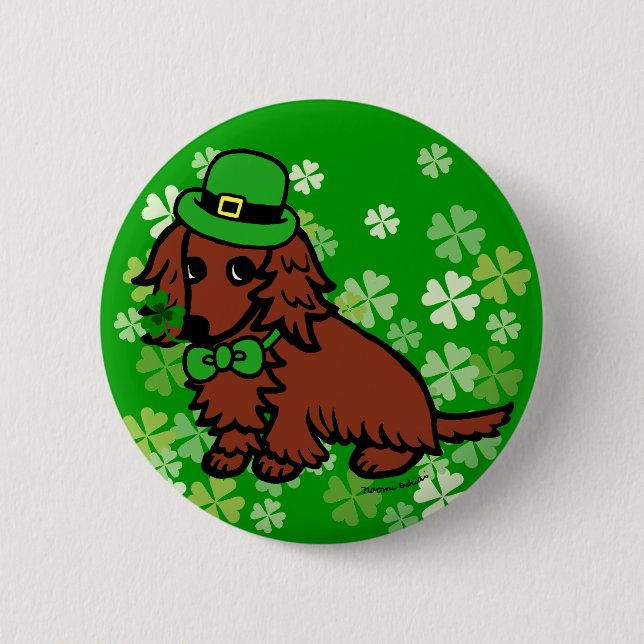 St. Patrick Day Dachshund Cartoon 2 Inch Round Button (Front)